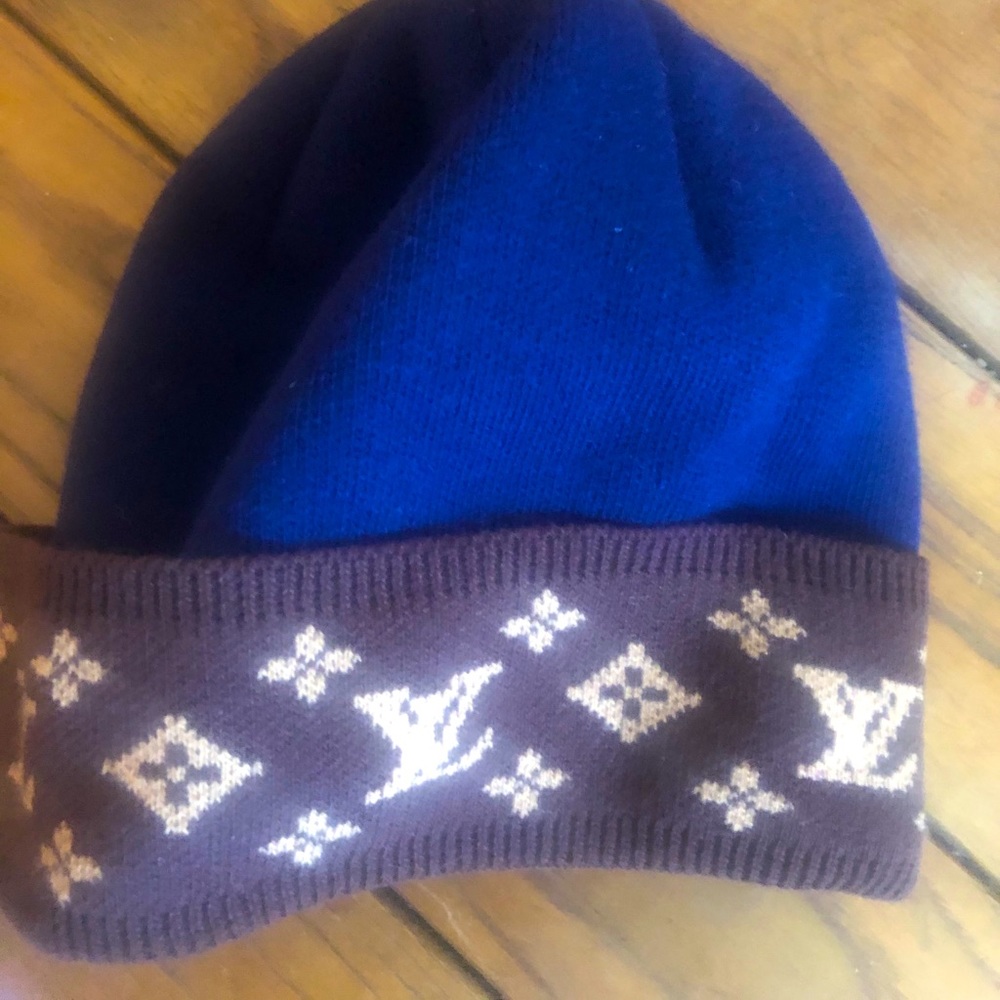 Louis Vuitton fur lined beanie knit hat.